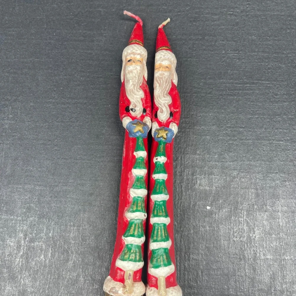 Vintage Christmas Taper Candles Gies Hand Decorated 11.5
